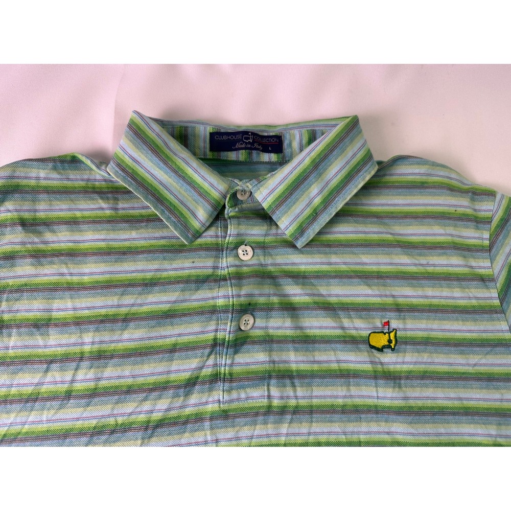 Masters Golf Polo Clubhouse Collection Shirt Mens Large Green Stripe Made Italy